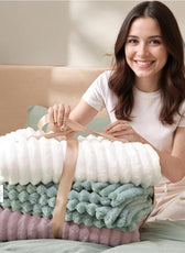 Plush Stripe Blanket Queen Size 220x240 Brown - Cotton Home