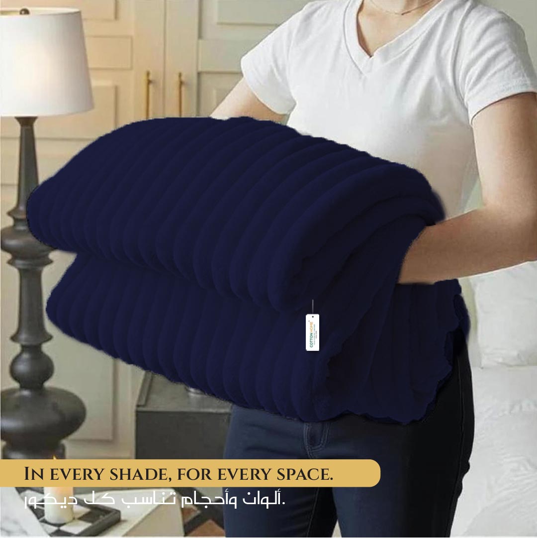 Plush Stripe Blanket Queen Size 220x240 Royal Blue - Cotton Home