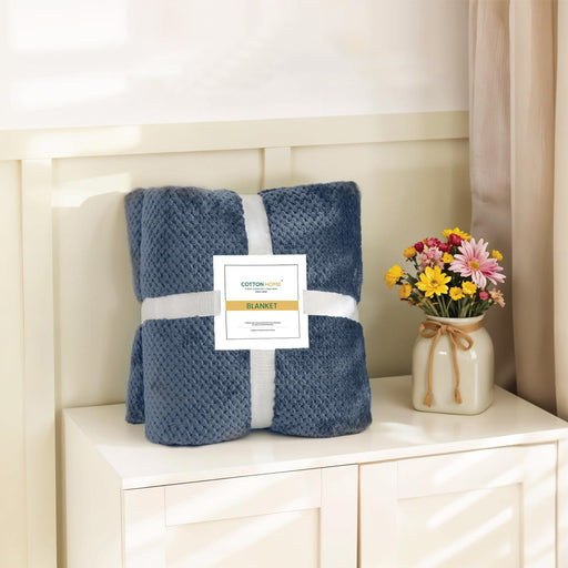 Tranquil Plaid Blanket Single Size 150x220 Metallic Blue - Cotton Home