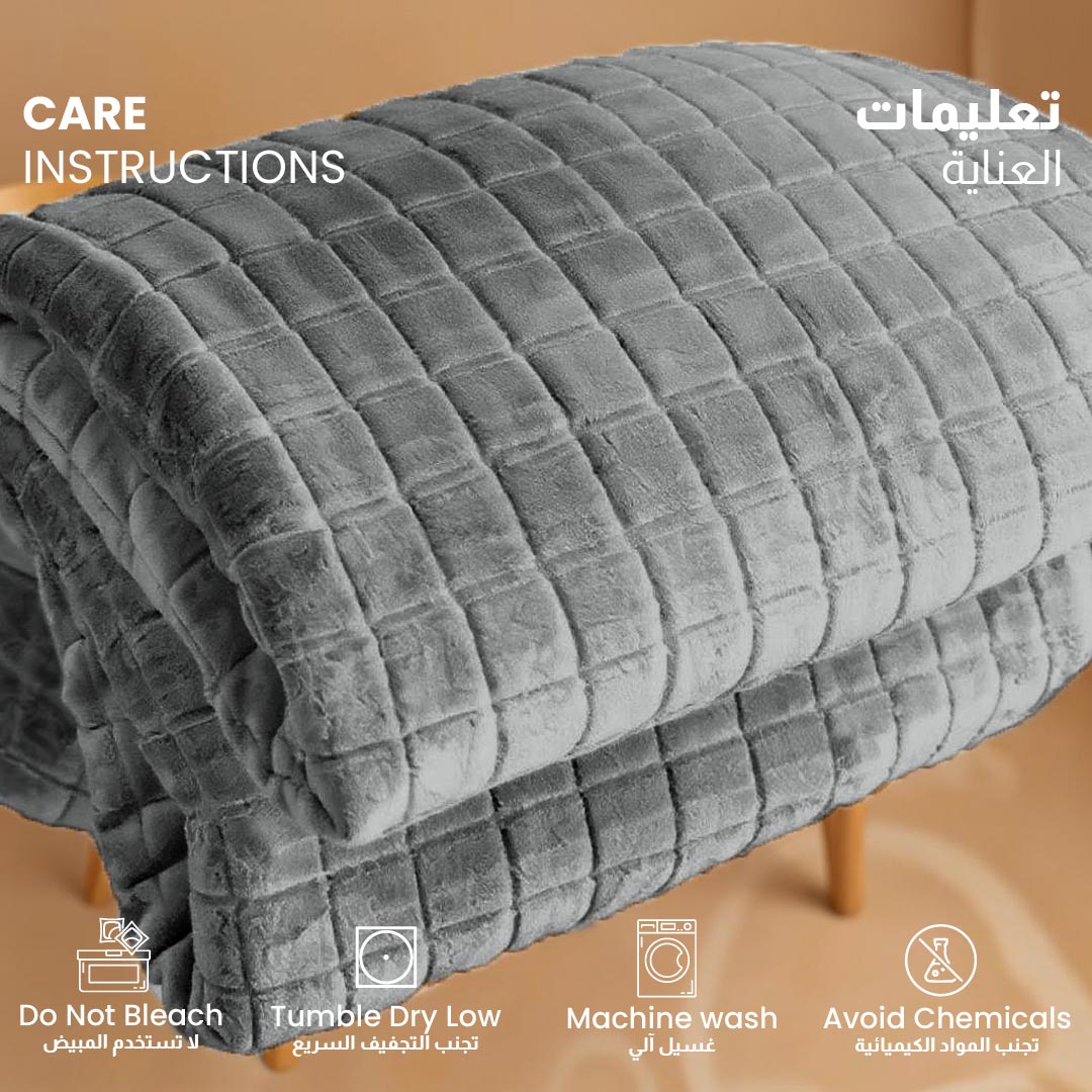 Elegant Square Design Blanket Single 150x220 Size Silver - Cotton Home