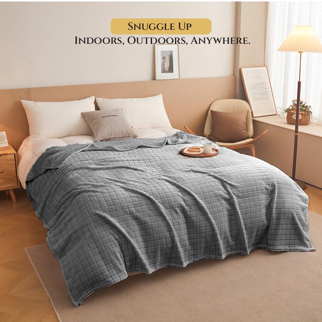 Elegant Square Design Blanket Single 150x220 Size Silver - Cotton Home