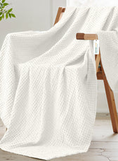 Waffle Weave Blanket 100% Cotton Geometric Throw Blanket 150x220 White