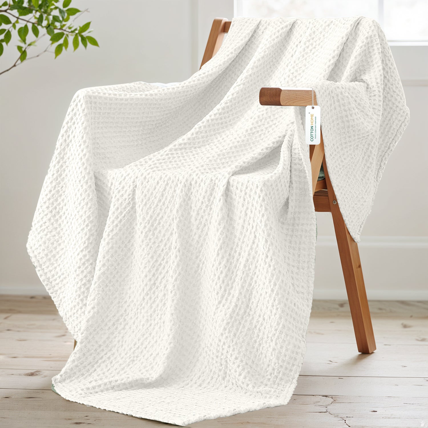 Waffle Weave Blanket 100% Cotton Geometric Throw Blanket 150x220 White