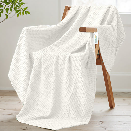 Waffle Weave Blanket 100% Cotton Geometric Throw Blanket 200x230 White