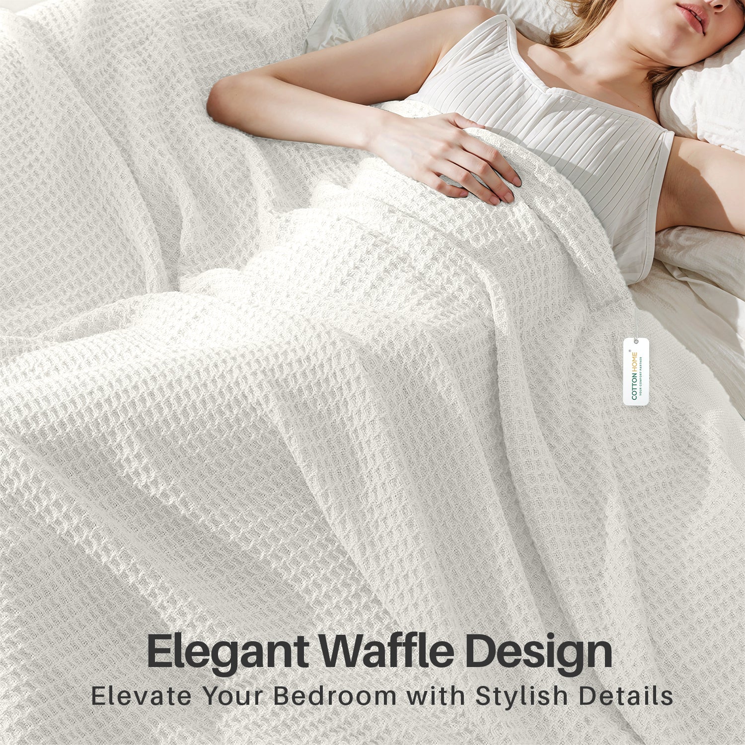 Waffle Weave Blanket 100% Cotton Geometric Throw Blanket 150x220 White