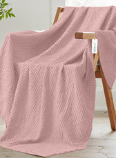 Waffle Weave Blanket 100% Cotton Geometric Throw Blanket 200x230 Pink