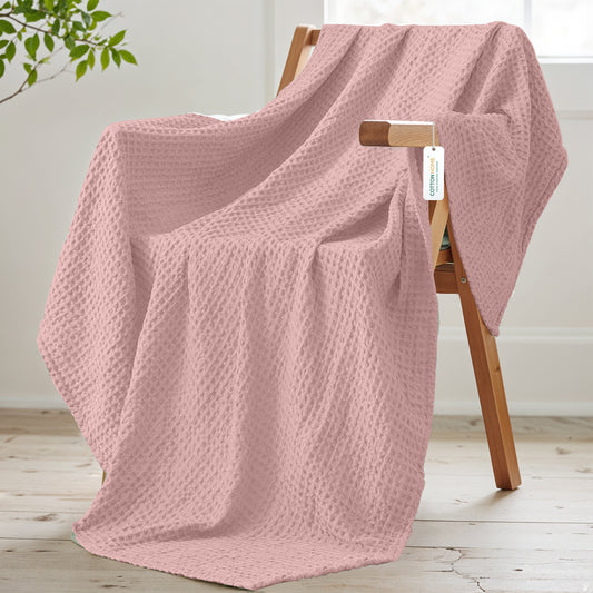 Waffle Weave Blanket 100% Cotton Geometric Throw Blanket 200x230 Pink