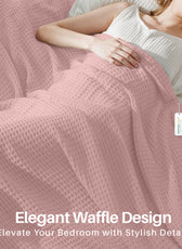 Waffle Weave Blanket 100% Cotton Geometric Throw Blanket 200x230 Pink