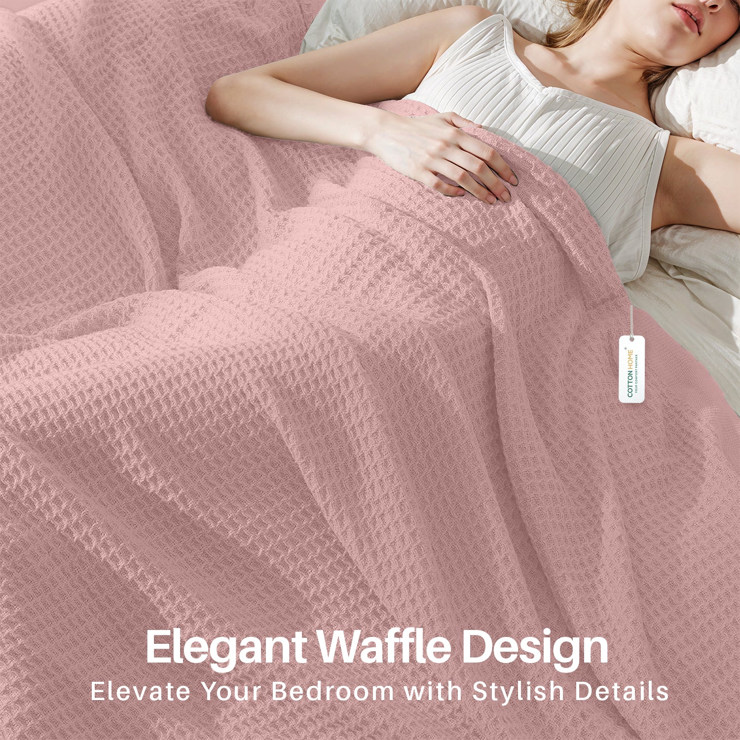 Waffle Weave Blanket 100% Cotton Geometric Throw Blanket 200x230 Pink