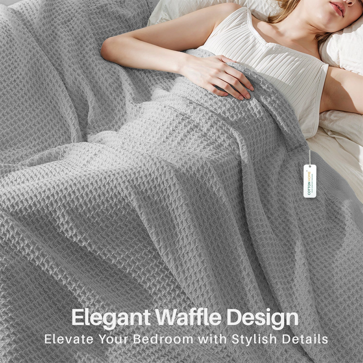 Waffle Weave Blanket 100% Cotton Geometric Throw Blanket 200x230 Silver