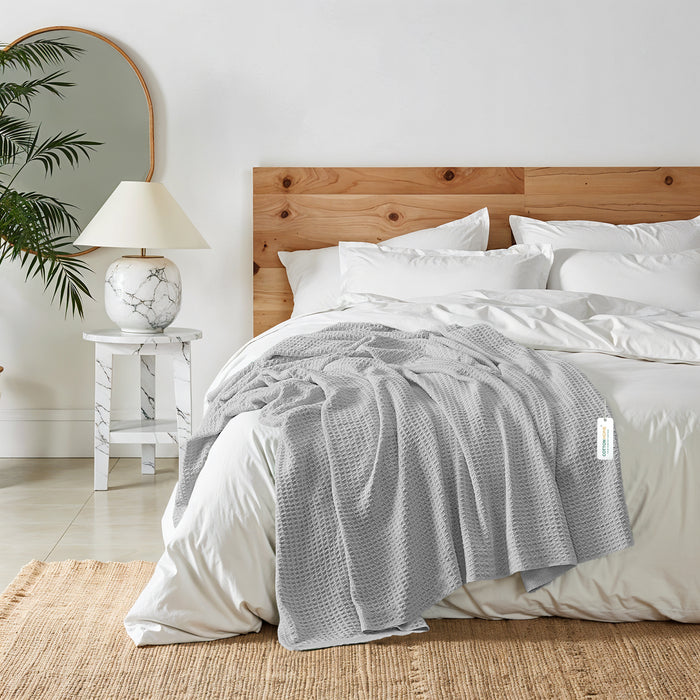 Waffle Blanket Fitted sheet Cushion and Home Fragrance set Bundle 01