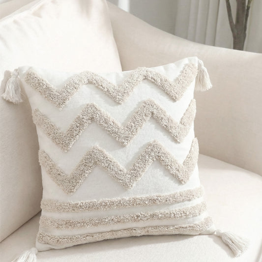 Boho Handcrafted Throw Pillow 45x45cm Filled Cushion with Wave Design