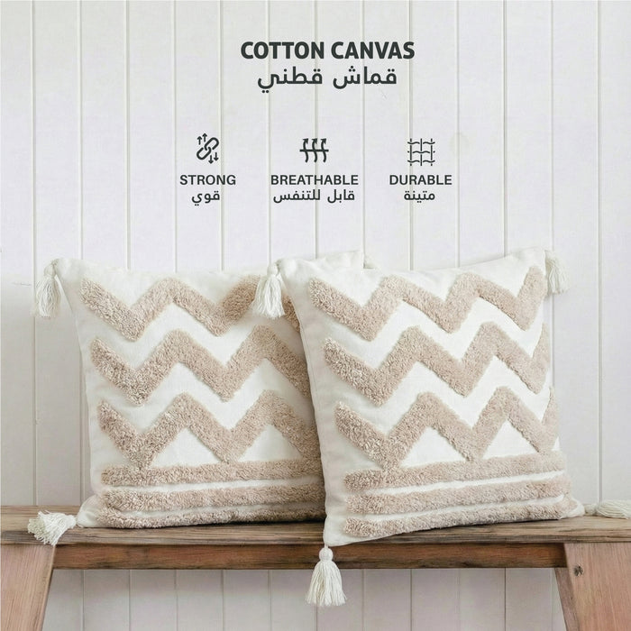 Boho Handcrafted Throw Pillow 45x45cm Filled Cushion with Wave Design Pack of 2