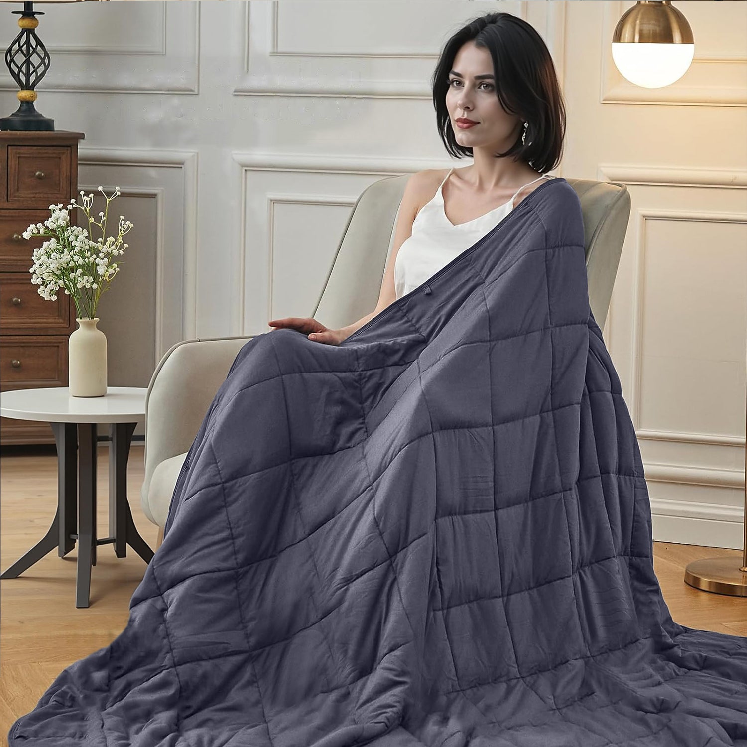 Premium Cotton Weighted Blanket with Glass Beed 6.8kg 150cm x 200cm Grey