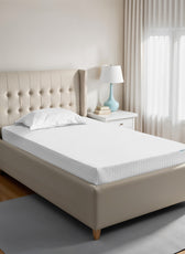 Stripe Fitted Sheet Set Single 90x200+20cm with Pillowcase White