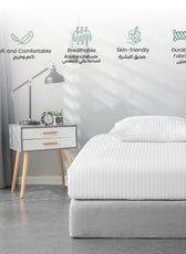 Stripe Fitted Sheet Set Single 90x200+20cm with Pillowcase White