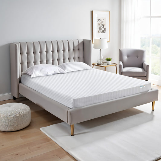 Stripe Fitted Sheet Set King 180x200+30cm with Pillowcases  White