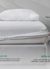 Stripe Fitted Sheet Set Double 120x200+25cm with Pillowcases  White