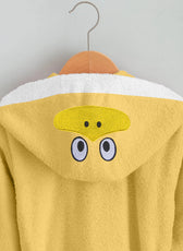 Duck Embroidered Kids Bathrobe with Hood and Tie Up Belt - Yellow - Cotton Home