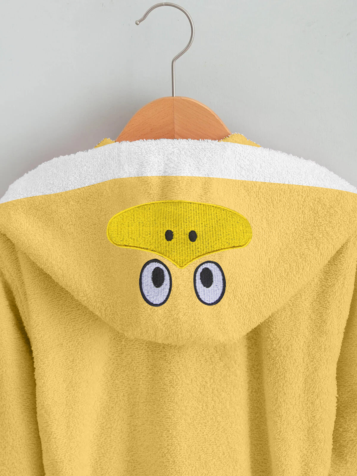 Duck Embroidered Kids Bathrobe with Hood and Tie Up Belt - Yellow - Cotton Home