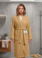 Plush Cotton Adult Bathrobe 100% Cotton Thick & Absorbent - Mustard