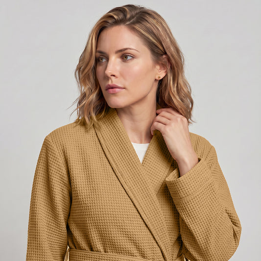 Plush Cotton Adult Bathrobe 100% Cotton Thick & Absorbent - Mustard