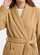 Plush Cotton Adult Bathrobe 100% Cotton Thick & Absorbent - Mustard