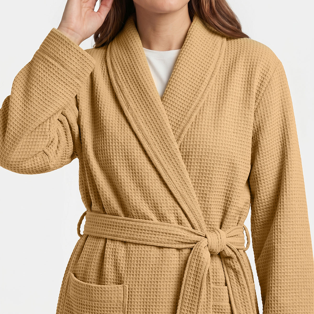 Plush Cotton Adult Bathrobe 100% Cotton Thick & Absorbent - Mustard