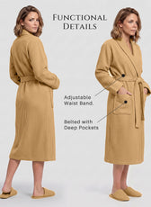 Plush Cotton Adult Bathrobe 100% Cotton Thick & Absorbent - Mustard