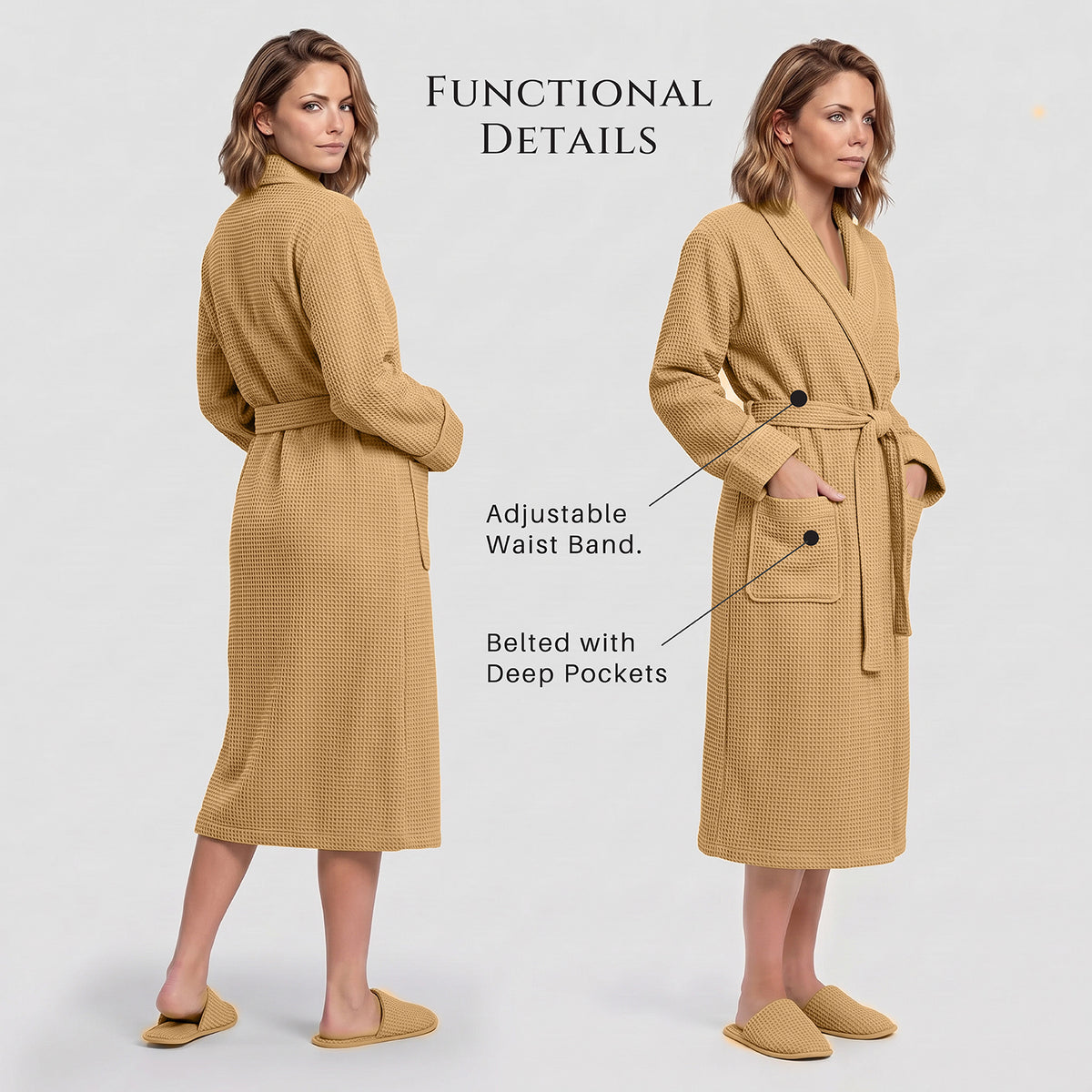 Plush Cotton Adult Bathrobe 100% Cotton Thick & Absorbent - Mustard