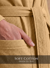 Plush Cotton Adult Bathrobe 100% Cotton Thick & Absorbent - Mustard