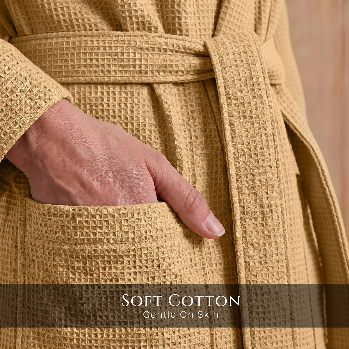 Plush Cotton Adult Bathrobe 100% Cotton Thick & Absorbent - Mustard