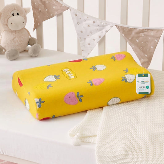 Snoozie Kids Contour Memory Foam Pillow 26x38 cm, Ergonomic Pillow for Children, Removable Cover Yellow Bear