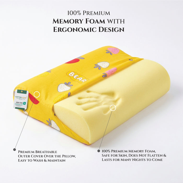 Kids Contour Memory Foam Pillows - Yellow Bear (26x38cm)
