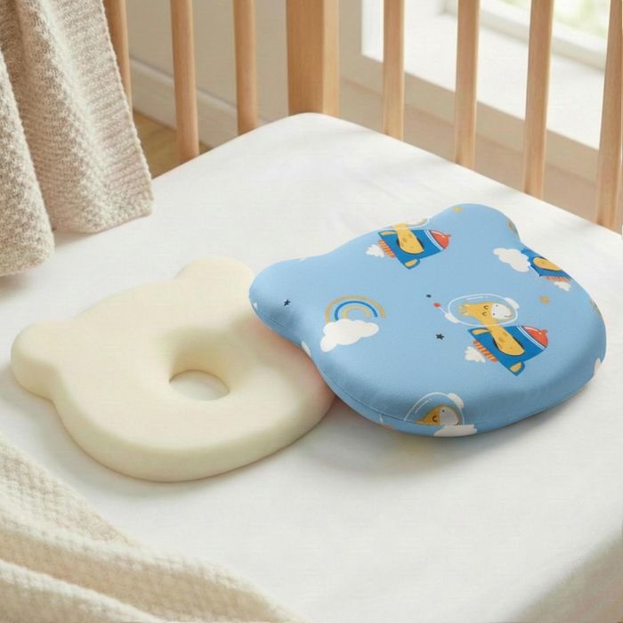 Memory Foam Baby Pillow Pack of 2  Soft Cotton Removable Cover 25x20 cm Blue Green
