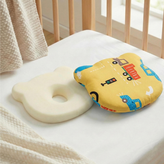 Memory Foam Baby Pillow Pack of 2  Soft Cotton Removable Cover 25x20 cm Yellow