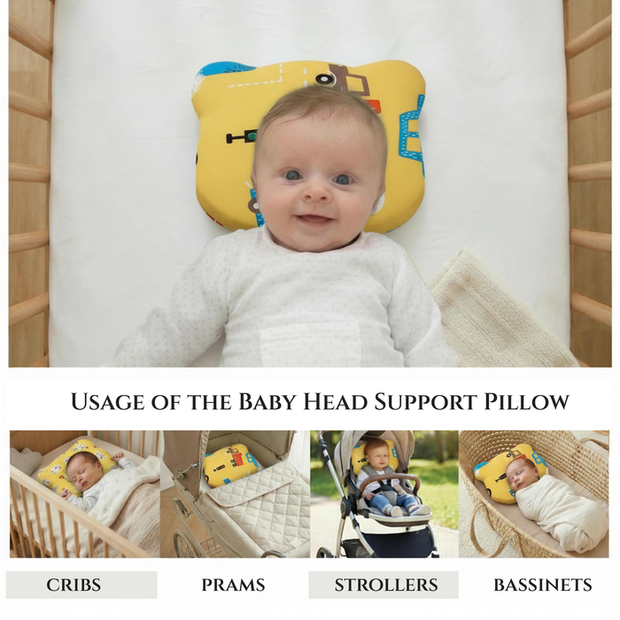Memory Foam Baby Pillow Pack of 2  Soft Cotton Removable Cover 25x20 cm Blue Yellow