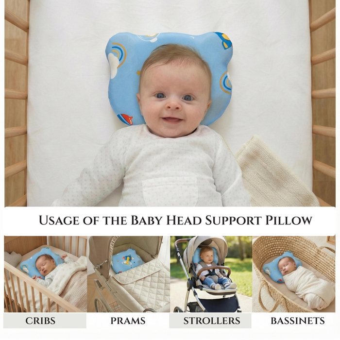Memory Foam Baby Pillow Pack of 2  Soft Cotton Removable Cover 25x20 cm Blue Green