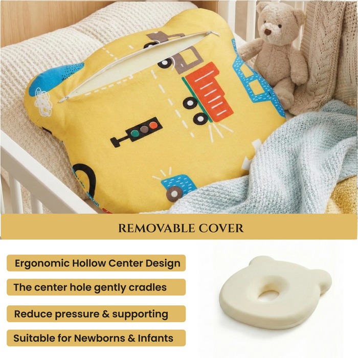 Memory Foam Baby Pillow Pack of 2  Soft Cotton Removable Cover 25x20 cm Blue Yellow