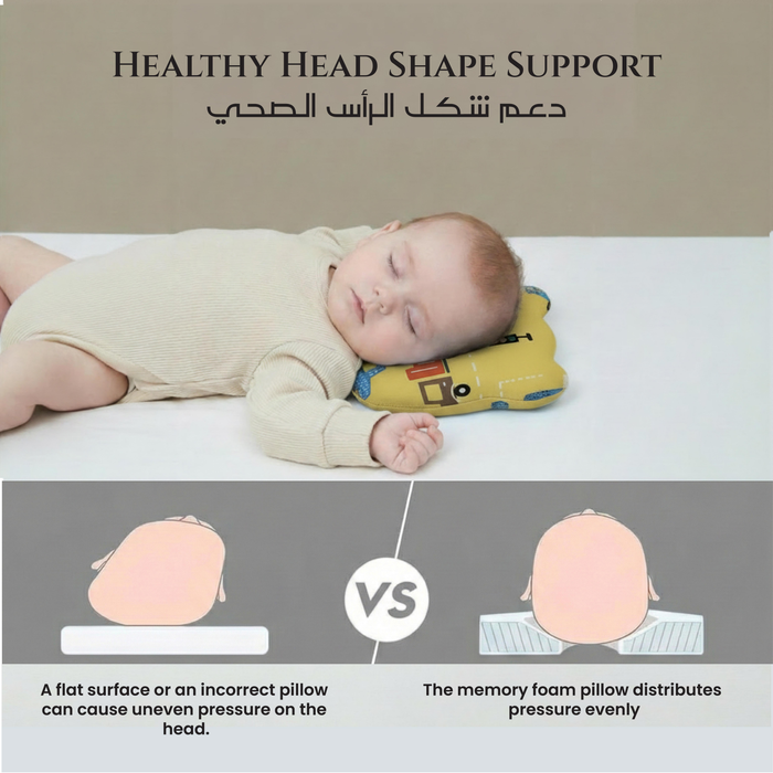 Memory Foam Baby Pillow Pack of 2  Soft Cotton Removable Cover 25x20 cm Yellow