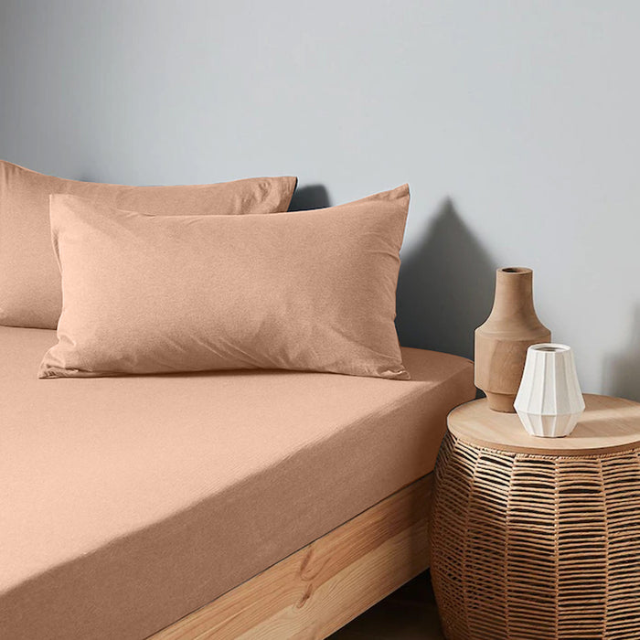 High Quality Beige Cotton Jersey Queen 3 Piece Fitted Sheet Set 180x200+30cm with Deep Pockets and 2 Pillow Case - Cotton Home