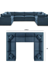 Novara 8-Seater Modular Fabric Sofa – Symmetrical Design, Wide & Spacious, Ash Blue Upholstery, 400cm x 300cm x 89cm
