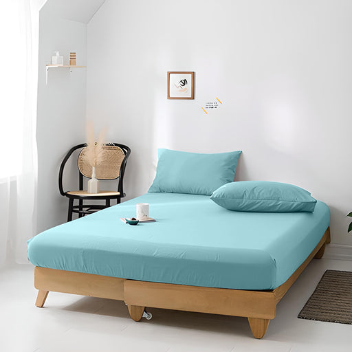 High Quality Blue Cotton Jersey King 3 Piece Fitted Sheet Set 200x200+30cm with Deep Pockets and 2 Pillow Case - Cotton Home