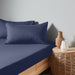 High Quality Navy Blue Cotton Jersey Twin 3 Piece Fitted Sheet Set 160x200+30cm with Deep Pockets and 2 Pillow Case - Cotton Home