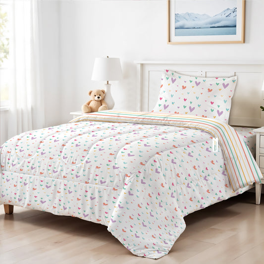 Premium Cotton 3PC Bedding Set Kids Comforter Set 135x220cm Hue Hearts