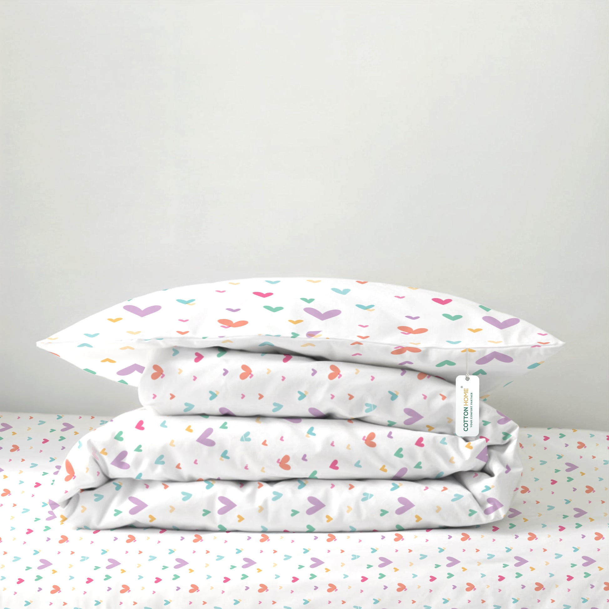 Premium Cotton 3PC Bedding Set Kids Comforter Set 135x220cm Hue Hearts