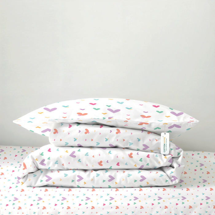 Premium Cotton 3PC Bedding Set Kids Comforter Set 135x220cm Hue Hearts