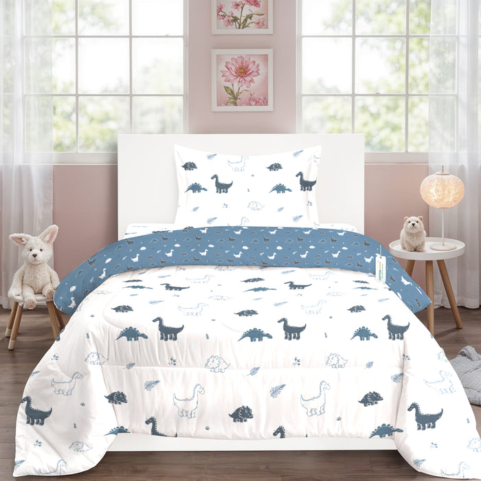 Back to School Essentials 3PC Premium Cotton Kids Bedding & Free Pencil Set Dino Space