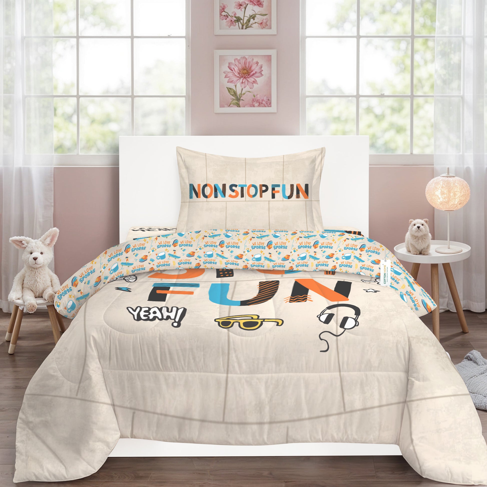 Premium Cotton 3PC Bedding Set Kids Comforter Set 135x220cm Non Stop Fun
