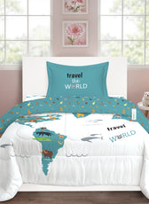 Premium Premium Cotton 3PC Bedding Set Kids Comforter Set 135x220cm Adventure Atlas